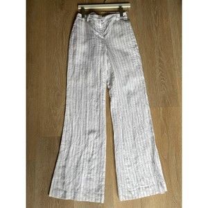 MICHAEL KORS White & Black Pinstripe 100% Linen Flare Fully Lined Pants, Size 0